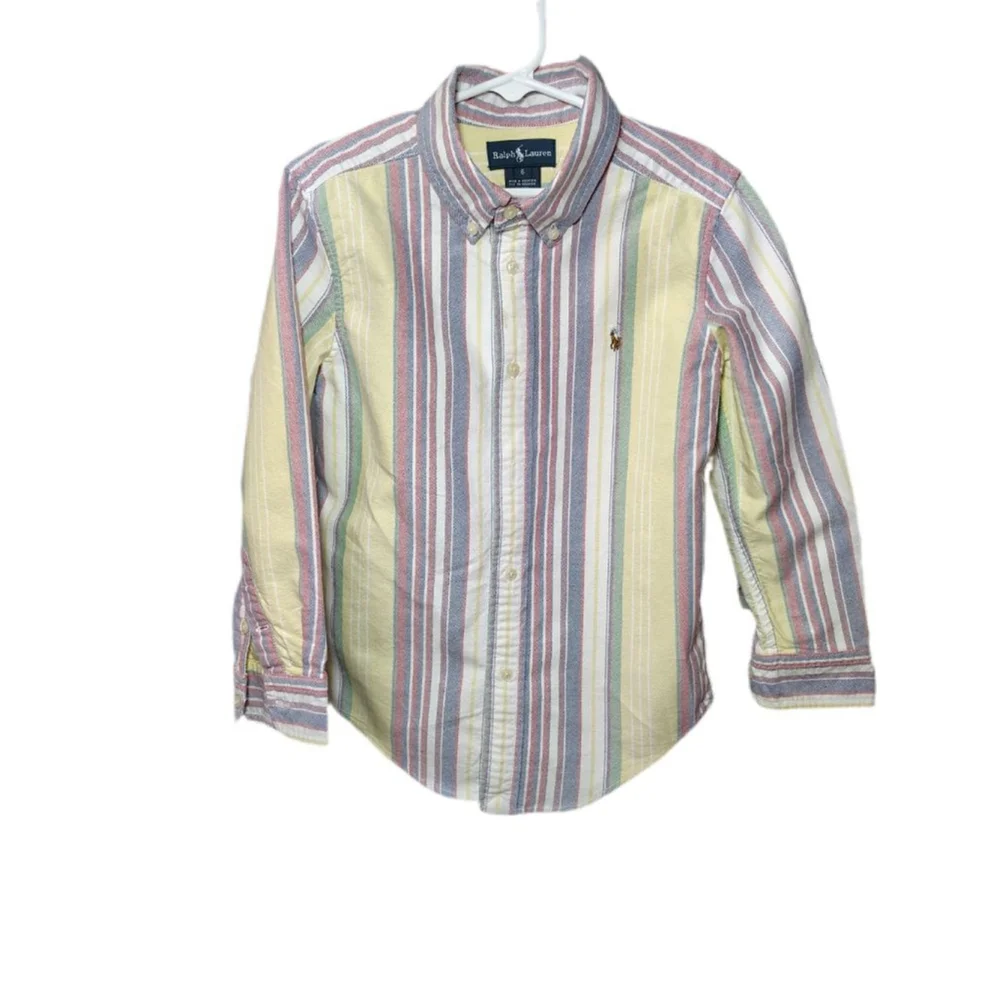Polo Ralph Lauren Boys Button Down Shirt Size 6 Striped Multicolor Cotton Preppy